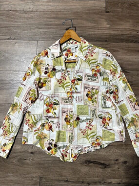 Calypso St. Barth Floral Cotton Button Down White XL Like New